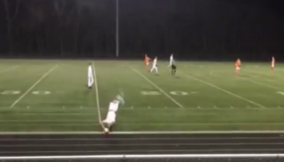 Incredible goal by Michael Del Lewis Michael Del Lewis Scores Incredible Front Flip Throw in Goal YouTube