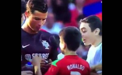Cristiano Ronaldo Signs Autographs for 2 Young Pitch Invaders