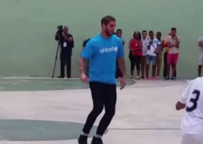 Sergio Ramos scored a goal and celebrate like Cristiano Ronaldo in Cuba