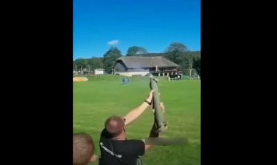 Ultras of NK Plitvice Croatia shot a rocket during a regional league game
